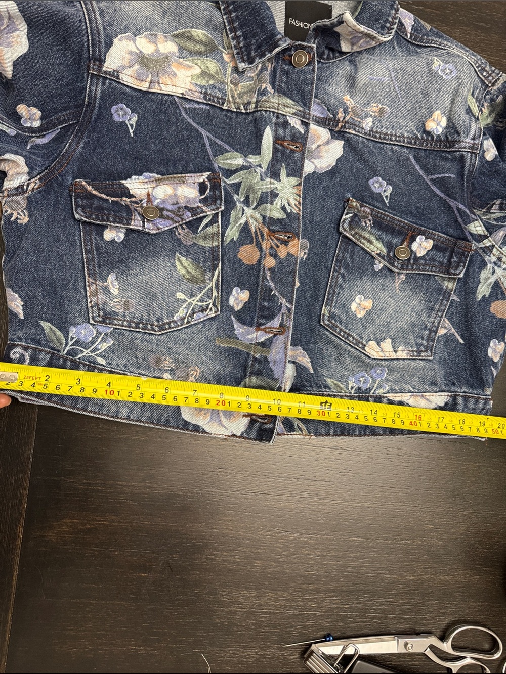100% Cotton Floral Print Cropped Denim Jacket - Blue Barrel Sleeves NWOT - Picture 12 of 16